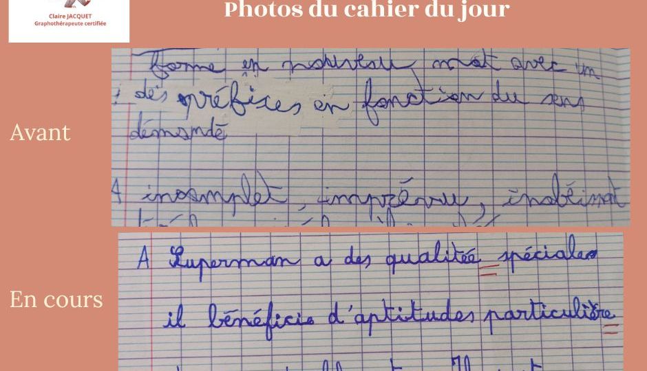Garçon en CM1 Photos du cahier du jour